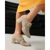 imageSHEMEE Womens Lace Mesh Stacked Chunky Heel Wingtip Oxfords Round Toe Block Heels LaceUp Pumps Work Office Dress ShoesBeige M02