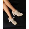 imageSHEMEE Womens Lace Mesh Stacked Chunky Heel Wingtip Oxfords Round Toe Block Heels LaceUp Pumps Work Office Dress ShoesBeige M02
