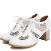 imageSHEMEE Womens Lace Mesh Stacked Chunky Heel Wingtip Oxfords Round Toe Block Heels LaceUp Pumps Work Office Dress ShoesWhite M02