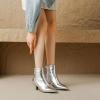 imageSHEMEE Fashion Womens Kitten Heels Ankle Boots Sexy Pointy Toe Booties Mid Heels Zipper Work Party Dress Shoes 722 SilverSize 85