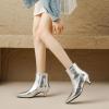 imageSHEMEE Fashion Womens Kitten Heels Ankle Boots Sexy Pointy Toe Booties Mid Heels Zipper Work Party Dress Shoes 722 SilverSize 85