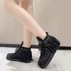 imageSHEMEE Fringe Ankle Booties for Women Studded Lace Up Flat Boots Faux Suede Round Toe Lightweight Western Outdoor Travel Short BootsBlack