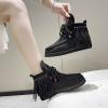 imageSHEMEE Fringe Ankle Booties for Women Studded Lace Up Flat Boots Faux Suede Round Toe Lightweight Western Outdoor Travel Short BootsBlack