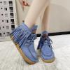 imageSHEMEE Fringe Ankle Booties for Women Studded Lace Up Flat Boots Faux Suede Round Toe Lightweight Western Outdoor Travel Short BootsBlue