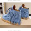 imageSHEMEE Fringe Ankle Booties for Women Studded Lace Up Flat Boots Faux Suede Round Toe Lightweight Western Outdoor Travel Short BootsBlue