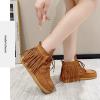 imageSHEMEE Fringe Ankle Booties for Women Studded Lace Up Flat Boots Faux Suede Round Toe Lightweight Western Outdoor Travel Short BootsBrown