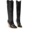 imageSHEMEE Stacked Chunky Heels Cowboy Boots for Women Pointed Toe Western Cowgirl High Heel BootsBlack