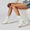 imageSHEMEE Womens Block Heels Ankle Booties Square Toe Chunky Heel Side Zipper Short BootsWhite