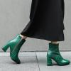 imageSHEMEE Womens Chunky High Heel Ankle Booties Block Heeled Pointed Toe Side Zipper Short Boots ShoesGreen