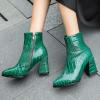 imageSHEMEE Womens Chunky High Heel Ankle Booties Block Heeled Pointed Toe Side Zipper Short Boots ShoesGreen