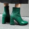 imageSHEMEE Womens Chunky High Heel Ankle Booties Block Heeled Pointed Toe Side Zipper Short Boots ShoesGreen