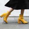 imageSHEMEE Womens Chunky High Heel Ankle Booties Block Heeled Pointed Toe Side Zipper Short Boots ShoesYellow