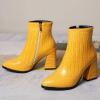 imageSHEMEE Womens Chunky High Heel Ankle Booties Block Heeled Pointed Toe Side Zipper Short Boots ShoesYellow