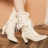imageSHEMEE Womens Cute Rockabilly Lolita Boots Lace Up Kitten Heels Ankle Boots Faux Suede Kawaii Cosplay Bow Short BootsBeige