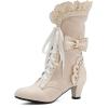 imageSHEMEE Womens Cute Rockabilly Lolita Boots Lace Up Kitten Heels Ankle Boots Faux Suede Kawaii Cosplay Bow Short BootsBeige