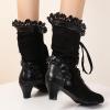 imageSHEMEE Womens Cute Rockabilly Lolita Boots Lace Up Kitten Heels Ankle Boots Faux Suede Kawaii Cosplay Bow Short BootsBlack