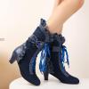 imageSHEMEE Womens Cute Rockabilly Lolita Boots Lace Up Kitten Heels Ankle Boots Faux Suede Kawaii Cosplay Bow Short BootsNavy Blue