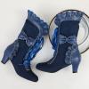 imageSHEMEE Womens Cute Rockabilly Lolita Boots Lace Up Kitten Heels Ankle Boots Faux Suede Kawaii Cosplay Bow Short BootsNavy Blue