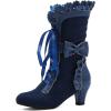 imageSHEMEE Womens Cute Rockabilly Lolita Boots Lace Up Kitten Heels Ankle Boots Faux Suede Kawaii Cosplay Bow Short BootsNavy Blue