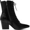 imageSHEMEE Womens Pointed Toe Chunky High Heels Booties Lace Up Block Heel Ankle Boots with Side ZipperBlack