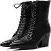 imageSHEMEE Womens Pointed Toe Chunky High Heels Booties Lace Up Block Heel Ankle Boots with Side ZipperBlack