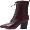 imageSHEMEE Womens Pointed Toe Chunky High Heels Booties Lace Up Block Heel Ankle Boots with Side ZipperBurgundy