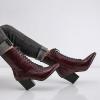 imageSHEMEE Womens Pointed Toe Chunky High Heels Booties Lace Up Block Heel Ankle Boots with Side ZipperBurgundy