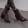 imageSHEMEE Womens Pointed Toe Chunky High Heels Booties Lace Up Block Heel Ankle Boots with Side ZipperBurgundy