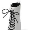 imageSHEMEE Womens Pointed Toe Chunky High Heels Booties Lace Up Block Heel Ankle Boots with Side ZipperWhite