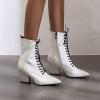 imageSHEMEE Womens Pointed Toe Chunky High Heels Booties Lace Up Block Heel Ankle Boots with Side ZipperWhite