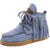 imageSHEMEE Fringe Ankle Booties for Women Studded Lace Up Flat Boots Faux Suede Round Toe Lightweight Western Outdoor Travel Short BootsBlue