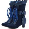 imageSHEMEE Womens Cute Rockabilly Lolita Boots Lace Up Kitten Heels Ankle Boots Faux Suede Kawaii Cosplay Bow Short BootsNavy Blue
