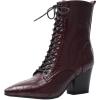 imageSHEMEE Womens Pointed Toe Chunky High Heels Booties Lace Up Block Heel Ankle Boots with Side ZipperBurgundy