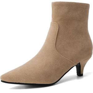 imageSHEMEE Fashion Womens Kitten Heels Ankle Boots Sexy Pointy Toe Booties Mid Heels Zipper Work Party Dress Shoes Apricot SuedeSize 85