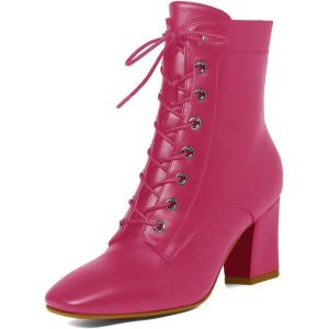 imageSHEMEE Womens Block Heels Ankle Booties Square Toe Chunky Heel Side Zipper Short BootsHot Pink