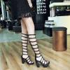 imageSHEMEE Womens Peep Toe Knee High Boots Chunky Block Heels Gladiator Roman Sandals Platform Gothic Summer Boots Back Zipper Punk Cosplay ShoesBlack