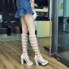 imageSHEMEE Womens Peep Toe Knee High Boots Chunky Block Heels Gladiator Roman Sandals Platform Gothic Summer Boots Back Zipper Punk Cosplay ShoesWhite