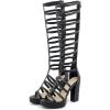 imageSHEMEE Womens Peep Toe Knee High Boots Chunky Block Heels Gladiator Roman Sandals Platform Gothic Summer Boots Back Zipper Punk Cosplay ShoesBlack