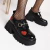 imageSHEMEE Womens Black Platform Chunky Gothic Shoes Punk Buckle Round Toe Block High Heels Lace Up PumpsBlack Patent