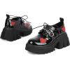imageSHEMEE Womens Black Platform Chunky Gothic Shoes Punk Buckle Round Toe Block High Heels Lace Up PumpsBlack Patent