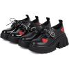 imageSHEMEE Womens Black Platform Chunky Gothic Shoes Punk Buckle Round Toe Block High Heels Lace Up PumpsBlack Patent