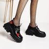 imageSHEMEE Womens Black Platform Chunky Gothic Shoes Punk Buckle Round Toe Block High Heels Lace Up PumpsBlack Patent