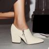 imageSHEMEE Womens Chunky Block Heel Ankle Booties Satin Pointed Toe High Heeled Pumps Shoes Side Zipper Short BootsBeige