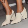 imageSHEMEE Womens Chunky Block Heel Ankle Booties Satin Pointed Toe High Heeled Pumps Shoes Side Zipper Short BootsBeige