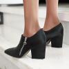 imageSHEMEE Womens Chunky Block Heel Ankle Booties Satin Pointed Toe High Heeled Pumps Shoes Side Zipper Short BootsBlack