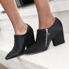 imageSHEMEE Womens Chunky Block Heel Ankle Booties Satin Pointed Toe High Heeled Pumps Shoes Side Zipper Short BootsBlack