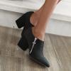 imageSHEMEE Womens Chunky Block Heel Ankle Booties Satin Pointed Toe High Heeled Pumps Shoes Side Zipper Short BootsBlack