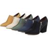 imageSHEMEE Womens Chunky Block Heel Ankle Booties Satin Pointed Toe High Heeled Pumps Shoes Side Zipper Short BootsBlue
