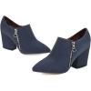 imageSHEMEE Womens Chunky Block Heel Ankle Booties Satin Pointed Toe High Heeled Pumps Shoes Side Zipper Short BootsBlue