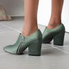 imageSHEMEE Womens Chunky Block Heel Ankle Booties Satin Pointed Toe High Heeled Pumps Shoes Side Zipper Short BootsGreen